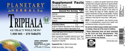 Planetary Herbals Triphala 1000 mg – 270 Tabletten – Ayurvedische Kräutermischung für Verdauung und Reinigung