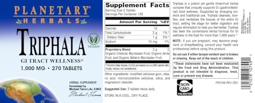 Planetary Herbals Triphala 1000 mg – 270 Tabletten – Ayurvedische Kräutermischung für Verdauung und Reinigung