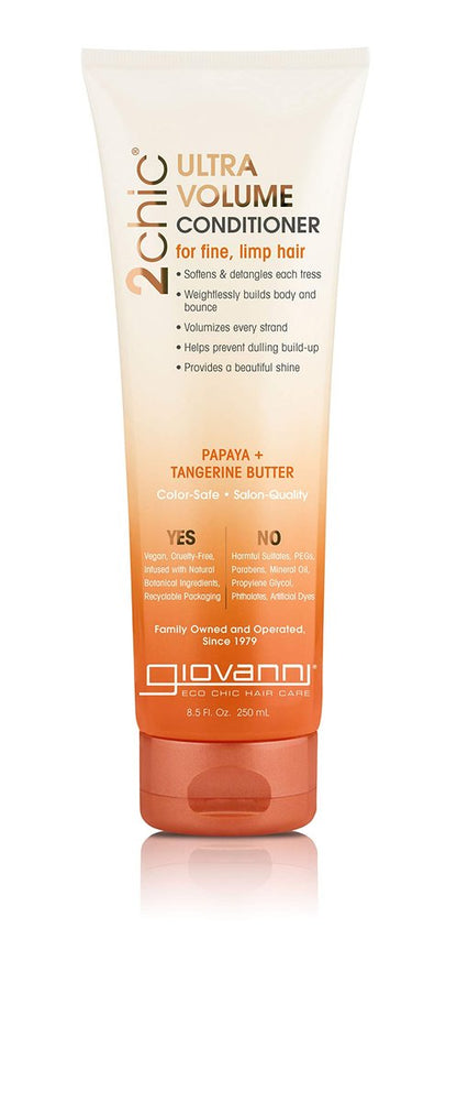 GIOVANNI 2chic Ultra-Volume Conditioner – Tägliche Volumenpflege mit Papaya & Tangerinenbutter für feines Haar, ohne Parabene, farbsicher – 8,5 oz