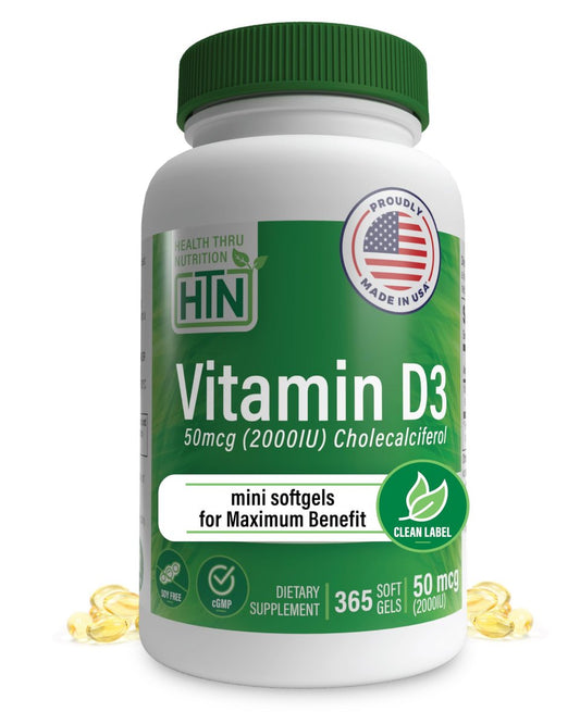 Health Thru Nutrition Vitamin D3 2000 IE 365 Mini Softgels | Jahresvorrat | 50 mcg Cholecalciferol | 3rd Party getestet | Non-GMO USP-Qualität in Olivenöl | Immunsystem-Unterstützung