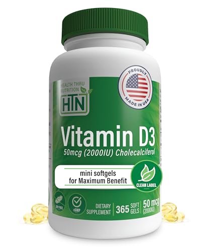 Health Thru Nutrition Vitamin D3 2000 IE 365 Mini Softgels | Jahresvorrat | 50 mcg Cholecalciferol | 3rd Party getestet | Non-GMO USP-Qualität in Olivenöl | Immunsystem-Unterstützung