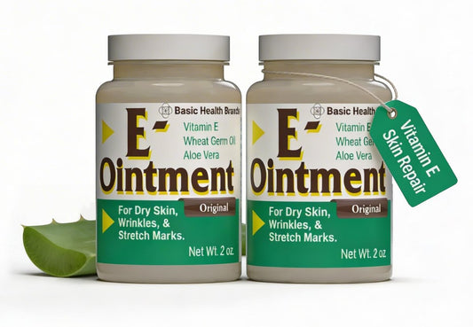 Basic Brands Vitamin E Salbe - 2er-Pack (2 x 56,7 g) - Feuchtigkeitsspendend, zur Reduzierung von Narben, Dehnungsstreifen, feinen Linien und Fältchen
