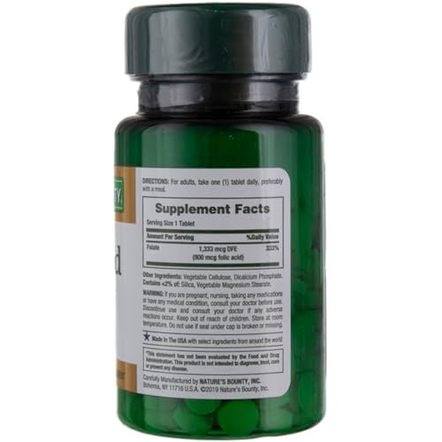 Nature's Bounty Folsäure 800 mcg – 250 Tabletten (3er-Pack) – Unterstützt die Herz-Kreislauf-Gesundheit