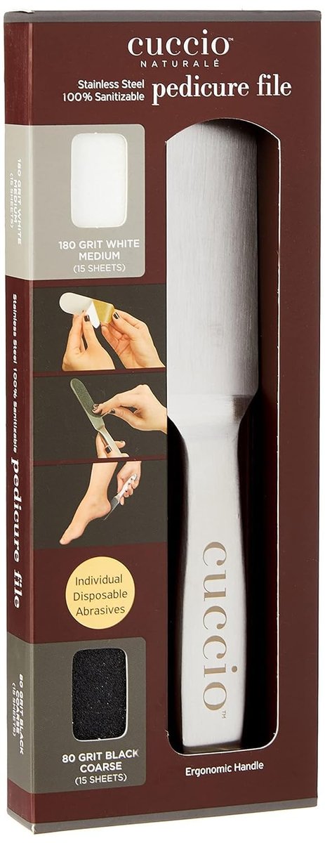 Cuccio Naturale Fußpflege-Feilen-Set aus Edelstahl – 31-teilig mit 30 Nachfüllblättern für glatte, hornhautfreie Füße