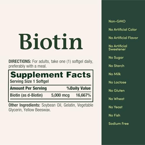 Nature's Bounty Biotin 5000 mcg – 60 Tabletten zum Schnellauflösen – Unterstützt Stoffwechsel, Energie, Haare, Haut und Nägel
