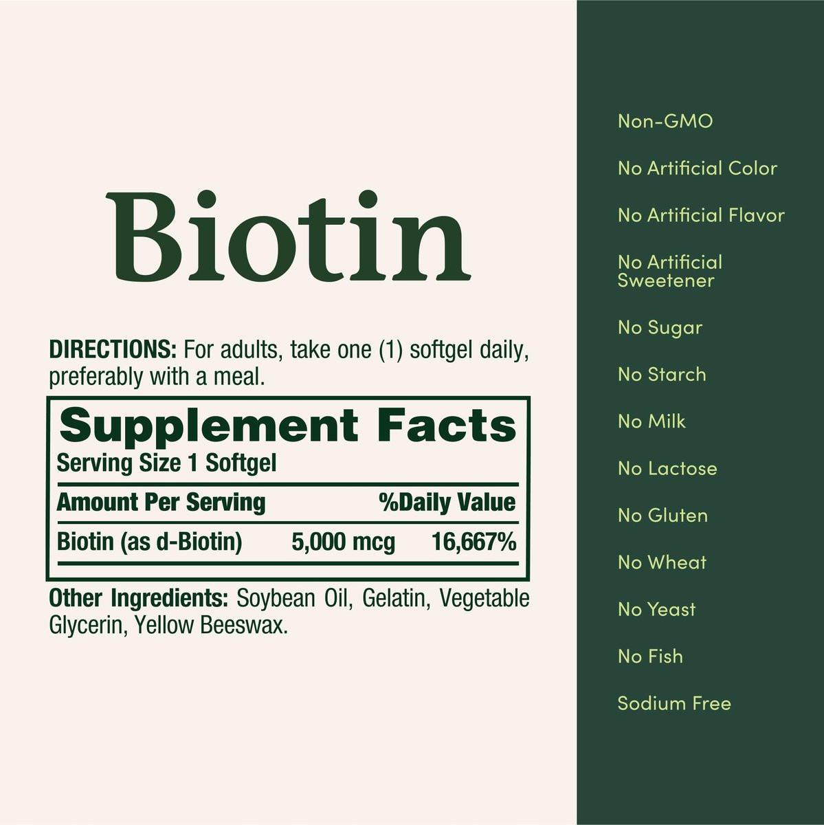 Nature's Bounty Biotin 5000 mcg – 150 Softgels für gesundes Haar, Haut und Nägel