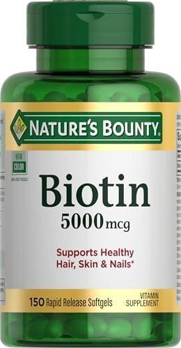 Nature's Bounty Biotin 5000 mcg – 150 Softgels für gesundes Haar, Haut und Nägel