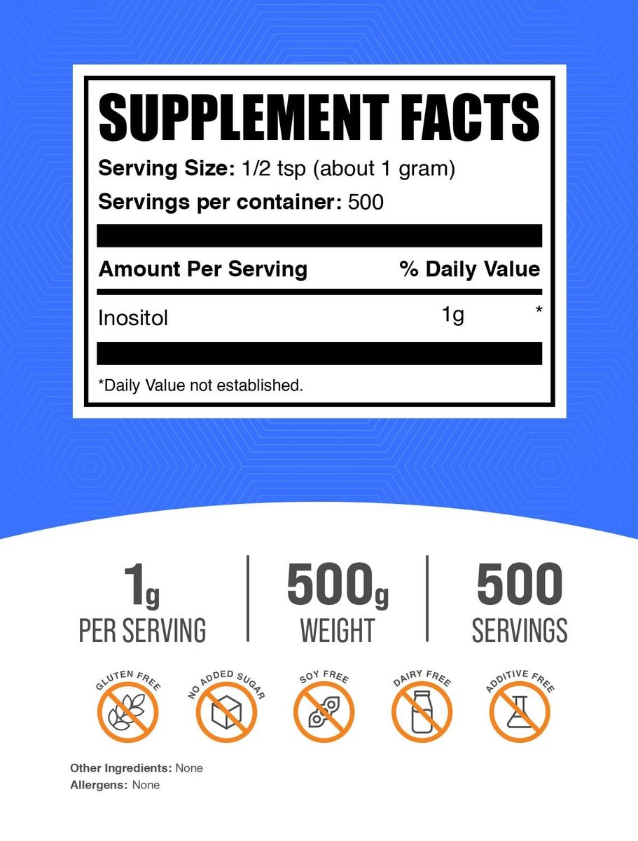 BulkSupplements Inositol Pulver – Vitamin B8 Ergänzung, ungesüßt & glutenfrei, 1 g pro Portion, 500 g (1,1 Pfund)