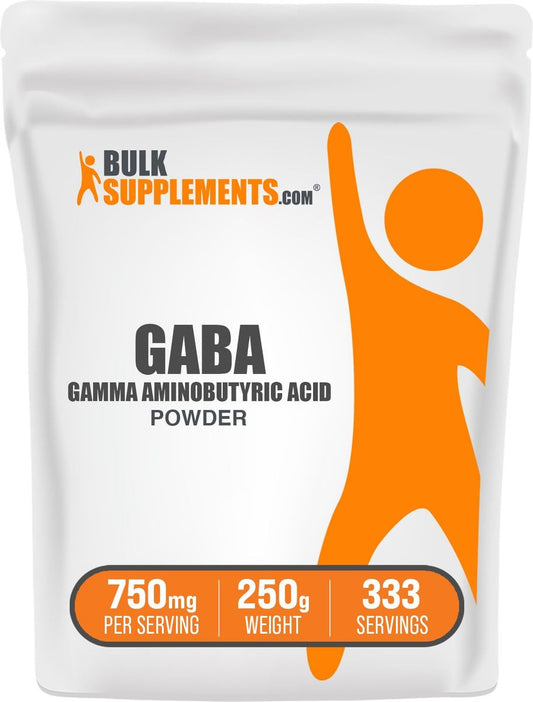 BulkSupplements.com GABA-Pulver – Gamma-Aminobuttersäure, Aminosäure-Ergänzung, glutenfrei, 750 mg pro Portion, 250 g (8,8 oz)
