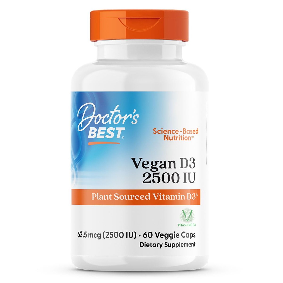 Doctor's Best Veganes Vitamin D3 2500 IE – 60 vegane Kapseln für Knochen, Immunsystem & Herzgesundheit