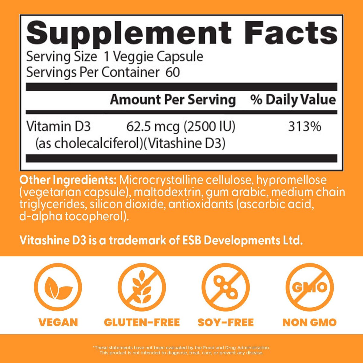 Doctor's Best Veganes Vitamin D3 2500 IE – 60 vegane Kapseln für Knochen, Immunsystem & Herzgesundheit