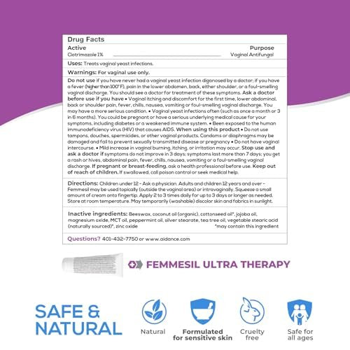 Femmesil Pilzinfektion Behandlung für Frauen mit Clotrimazol, Antimykotische Vaginalcreme zur Linderung von Juckreiz, Brennen und Unbehagen, 48 g Tube