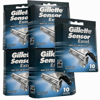 Gillette Sensor Excel Rasierklingen – 50 Klingen (5 x 10) für eine gründliche und sanfte Rasur