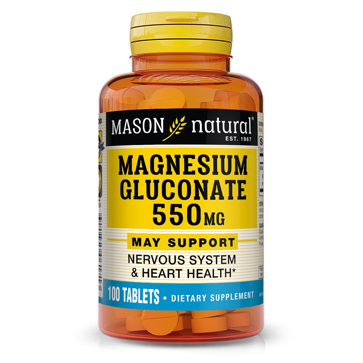Mason Natural Magnesium Gluconat 550 mg, 100 Tabletten – Unterstützt Herz und Nervensystem