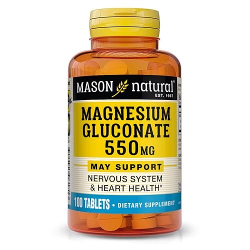 Mason Natural Magnesium Gluconat 550 mg, 100 Tabletten – Unterstützt Herz und Nervensystem