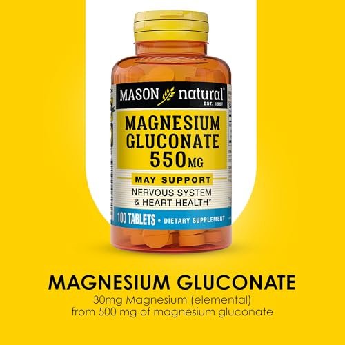 Mason Natural Magnesium Gluconat 550 mg, 100 Tabletten – Unterstützt Herz und Nervensystem