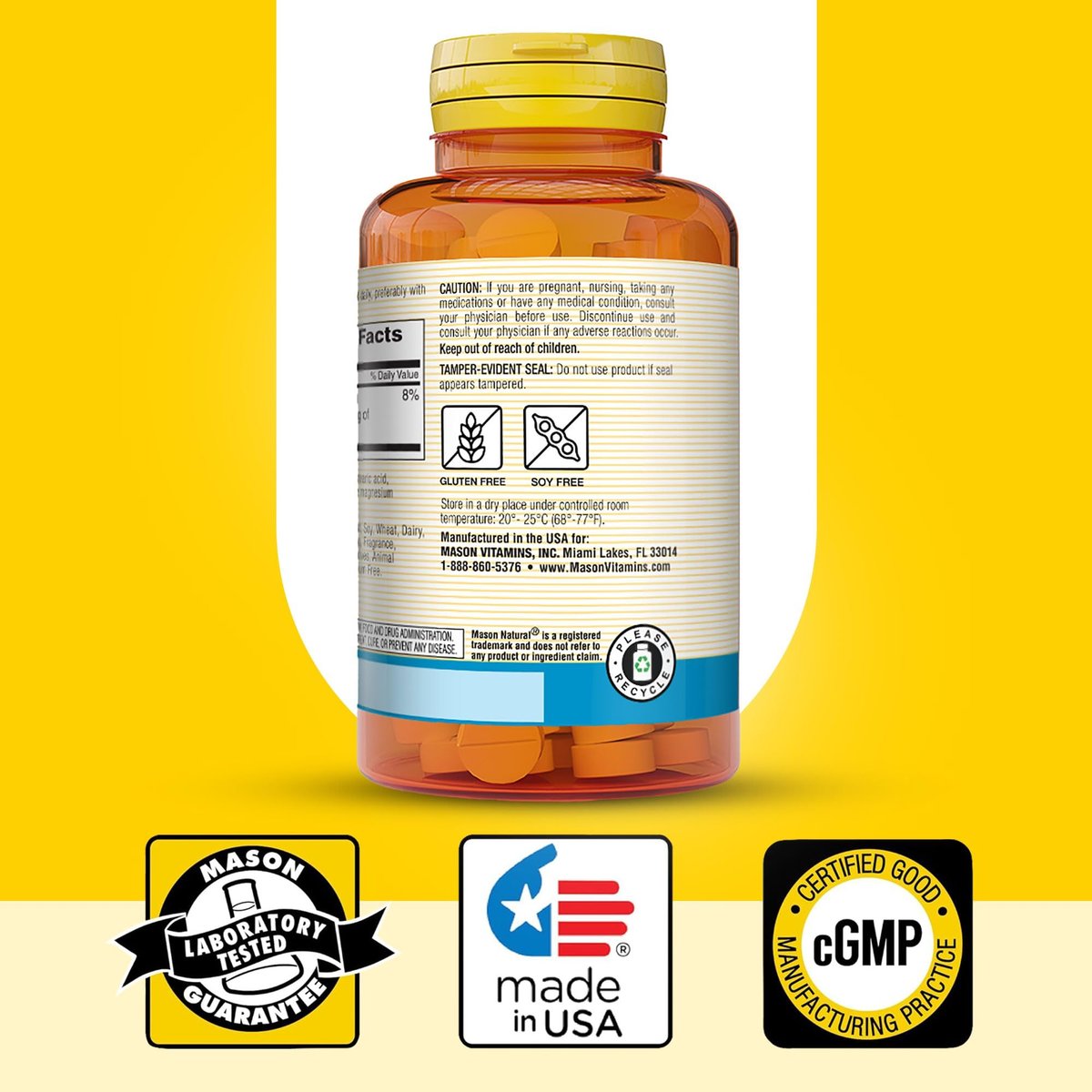 Mason Natural Magnesium Gluconat 550 mg, 100 Tabletten – Unterstützt Herz und Nervensystem