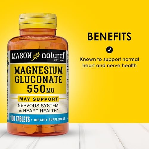 Mason Natural Magnesium Gluconat 550 mg, 100 Tabletten – Unterstützt Herz und Nervensystem