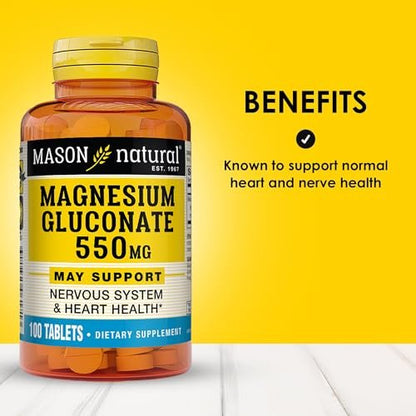 Mason Natural Magnesium Gluconat 550 mg, 100 Tabletten – Unterstützt Herz und Nervensystem