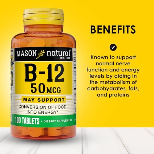 MASON NATURAL Vitamin B12 50 mcg mit Calcium, 100-Tage-Vorrat, Nahrungsergänzungsmittel zur Unterstützung des natürlichen Energielevels, 100 Tabletten