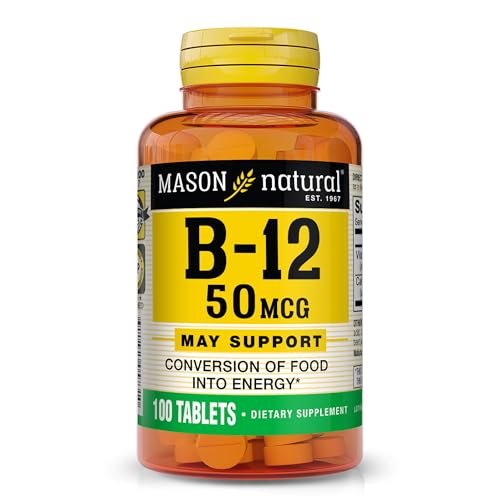MASON NATURAL Vitamin B12 50 mcg mit Calcium, 100-Tage-Vorrat, Nahrungsergänzungsmittel zur Unterstützung des natürlichen Energielevels, 100 Tabletten