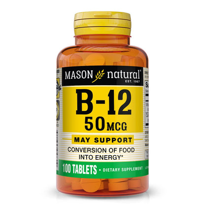 MASON NATURAL Vitamin B12 50 mcg mit Calcium, 100-Tage-Vorrat, Nahrungsergänzungsmittel zur Unterstützung des natürlichen Energielevels, 100 Tabletten