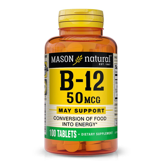 MASON NATURAL Vitamin B12 50 mcg mit Calcium, 100-Tage-Vorrat, Nahrungsergänzungsmittel zur Unterstützung des natürlichen Energielevels, 100 Tabletten