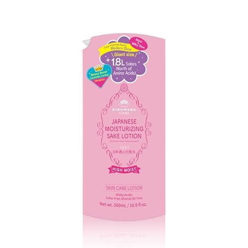 Kikumasamune 2-in-1 Gesichtstonikum + Körperlotion für Frauen, natürliche Körperlotion für trockene Haut mit Reisextrakt, Aminosäuren, Ceramiden & Protein, japanische Hautpflegelotion, HIGH MOIST, 500 ml