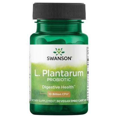 Swanson L. Plantarum - 10 Milliarden KBE - Probiotikum gegen gelegentliche Blähungen & Völlegefühl - Unterstützt die Gesundheit des unteren Verdauungstrakts* - Keine Kühlung erforderlich - Nicht-GVO - 30 vegane Kapseln