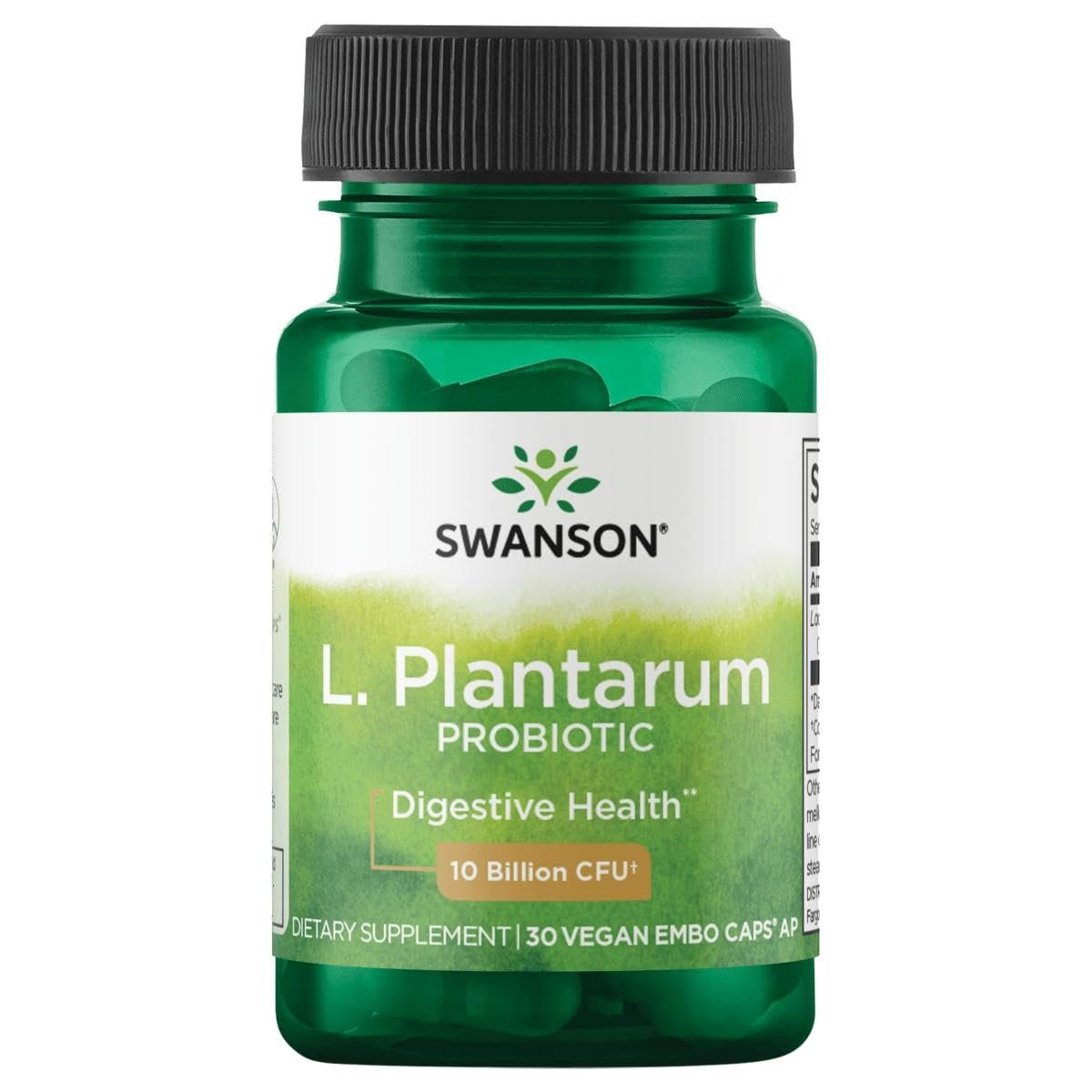 Swanson L. Plantarum - 10 Milliarden KBE - Probiotikum gegen gelegentliche Blähungen & Völlegefühl - Unterstützt die Gesundheit des unteren Verdauungstrakts* - Keine Kühlung erforderlich - Nicht-GVO - 30 vegane Kapseln