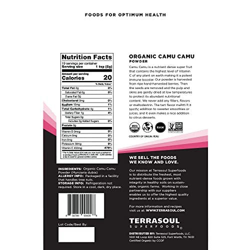 Terrasoul Superfoods Bio Camu Camu Pulver, 3,5 Unzen – Amazonische Superfrucht für Immununterstützung, Smoothie-Boost und Vitamin-C-reiche Rezepte