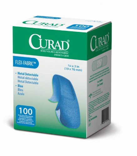 CURAD Lebensmittelgeeignete Metall-Detektierbare Blaue Stoff-Pflaster 1,9 cm x 7,6 cm, Packung mit 100 Stück