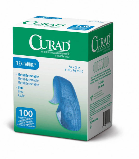 CURAD Lebensmittelgeeignete Metall-Detektierbare Blaue Stoff-Pflaster 1,9 cm x 7,6 cm, Packung mit 100 Stück