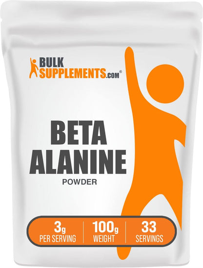 BulkSupplements.com Beta-Alanin-Pulver – Geschmacksneutral, glutenfrei, 3 g pro Portion, 100 g (3,5 oz) – Pre-Workout-Supplement