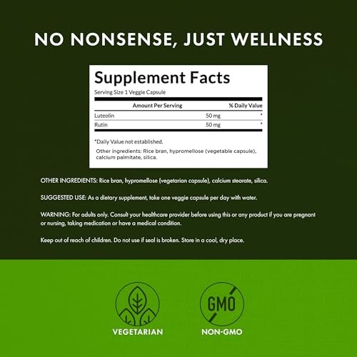 Swanson Luteolin-Komplex mit Rutin – Gehirnunterstützung für Gedächtnis, Stimmung und kognitive Gesundheit – 30 vegane Kapseln