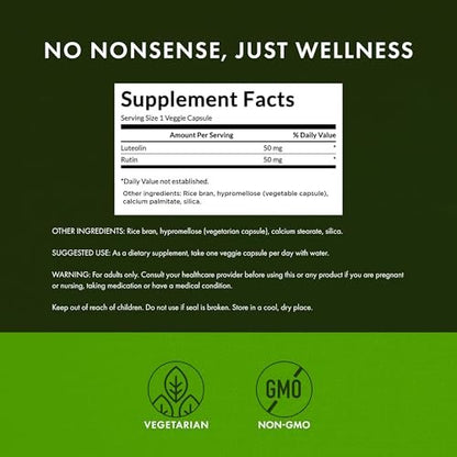 Swanson Luteolin-Komplex mit Rutin – Gehirnunterstützung für Gedächtnis, Stimmung und kognitive Gesundheit – 30 vegane Kapseln