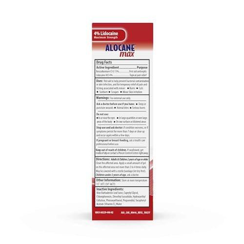 Alocane Max Notfall-Brandgel, 4% Lidocainhydrochlorid, Antiseptikum tötet 99% der Keime, maximale Schmerz- und Juckreizlinderung, für Sonnenbrände, Erste-Hilfe-Brandgel mit Aloe Vera – 74 ml