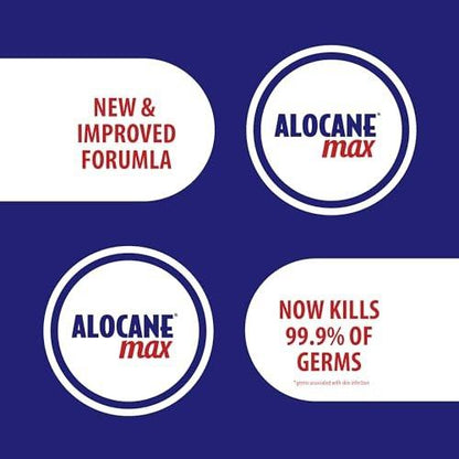 Alocane Max Notfall-Brandgel, 4% Lidocainhydrochlorid, Antiseptikum tötet 99% der Keime, maximale Schmerz- und Juckreizlinderung, für Sonnenbrände, Erste-Hilfe-Brandgel mit Aloe Vera – 74 ml