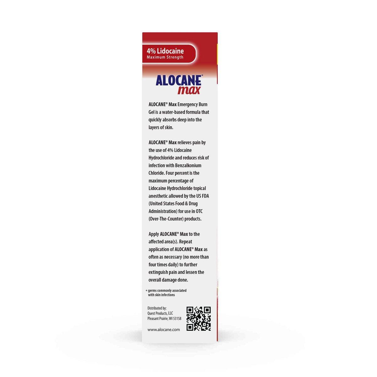 Alocane Max Notfall-Brandgel, 4% Lidocainhydrochlorid, Antiseptikum tötet 99% der Keime, maximale Schmerz- und Juckreizlinderung, für Sonnenbrände, Erste-Hilfe-Brandgel mit Aloe Vera – 74 ml