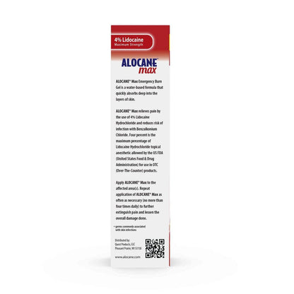 Alocane Max Notfall-Brandgel, 4% Lidocainhydrochlorid, Antiseptikum tötet 99% der Keime, maximale Schmerz- und Juckreizlinderung, für Sonnenbrände, Erste-Hilfe-Brandgel mit Aloe Vera – 74 ml