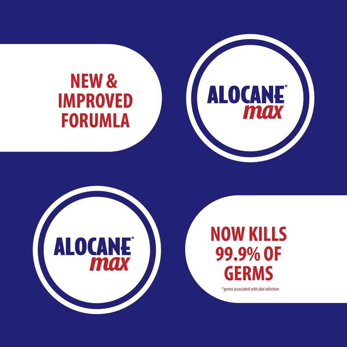 Alocane Max Notfall-Brandgel, 4% Lidocainhydrochlorid, Antiseptikum tötet 99% der Keime, maximale Schmerz- und Juckreizlinderung, für Sonnenbrände, Erste-Hilfe-Brandgel mit Aloe Vera – 74 ml