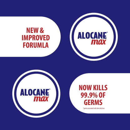 Alocane Max Notfall-Brandgel, 4% Lidocainhydrochlorid, Antiseptikum tötet 99% der Keime, maximale Schmerz- und Juckreizlinderung, für Sonnenbrände, Erste-Hilfe-Brandgel mit Aloe Vera – 74 ml