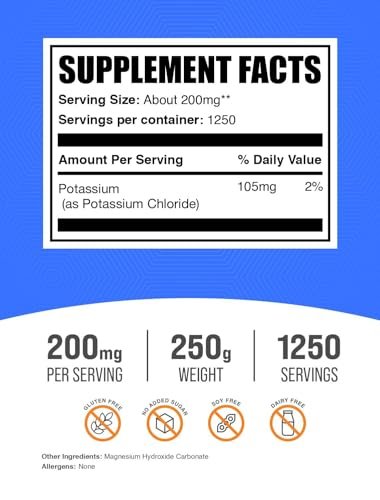 Kaliumchlorid Pulver – Salzersatz, glutenfrei, 200 mg pro Portion, 250 g (8,8 oz) – BulkSupplements.com