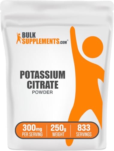 BulkSupplements.com Kaliumcitrat-Pulver – Mineralstoff für Hydrationsunterstützung, 300 mg pro Portion, 99 mg Kalium, glutenfrei, 250 g (8,8 oz)