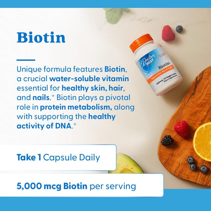 Doctor's Best Biotin 5000 mcg – 120 Kapseln für Haar, Haut und Nägel, vegan, nicht-GVO, glutenfrei