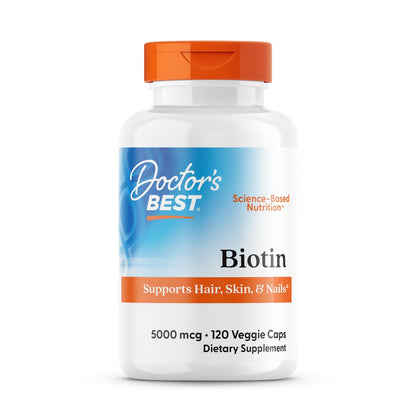 Doctor's Best Biotin 5000 mcg – 120 Kapseln für Haar, Haut und Nägel, vegan, nicht-GVO, glutenfrei