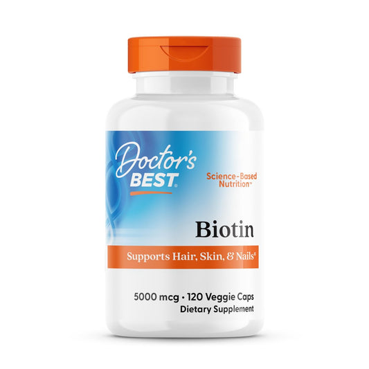 Doctor's Best Biotin 5000 mcg – 120 Kapseln für Haar, Haut und Nägel, vegan, nicht-GVO, glutenfrei