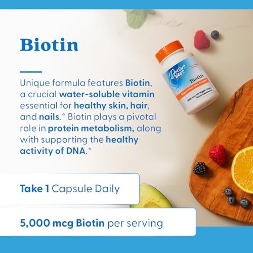 Doctor's Best Biotin 5000 mcg – 120 Kapseln für Haar, Haut und Nägel, vegan, nicht-GVO, glutenfrei