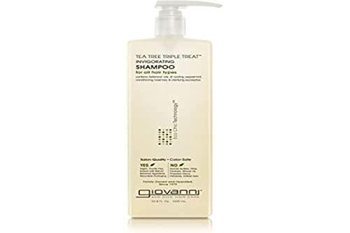 GIOVANNI Tea Tree Triple Treat Belebendes Shampoo, 33,8 oz (1 Liter) – Kühlende Minze, Eukalyptus, Rosmarin, hilft bei trockener, schuppiger Kopfhaut, lauryl- und laurethsulfatfrei, parabenfrei