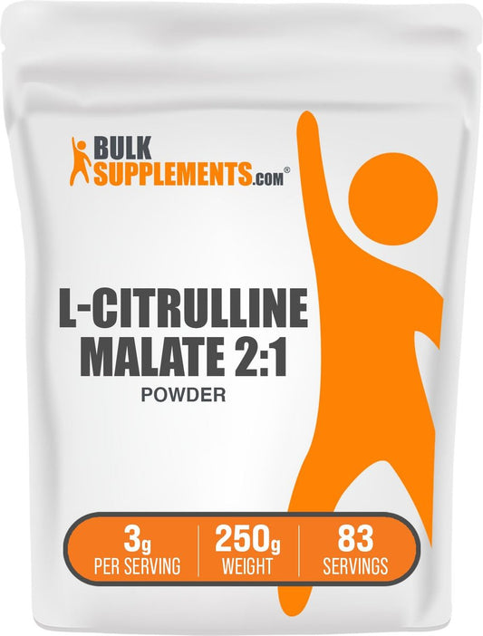 BulkSupplements.com L-Citrullin-Malat 2:1 Pulver - Stickstoffmonoxid-Booster, Citrullin-Malat Nahrungsergänzungsmittel - Ungeschmackt & Glutenfrei - 3 g pro Portion, 250 g (8,8 oz) (1er-Pack)